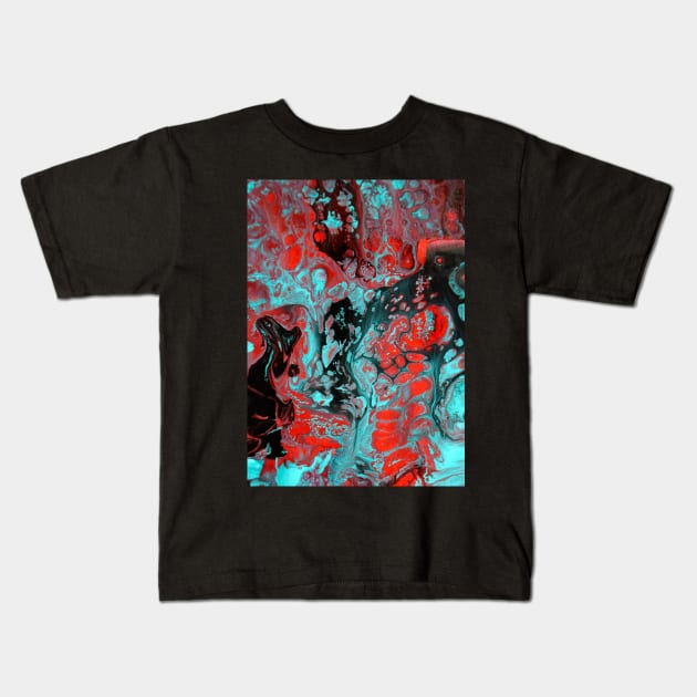 Crimson Cavern - Acrylic Paint Pour Kids T-Shirt by Colette22